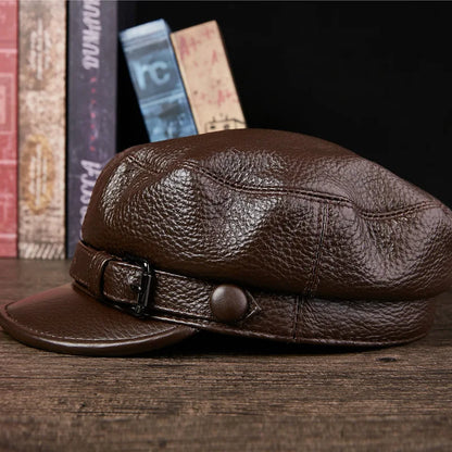 Boina Masculina Cap em Couro Cowhide