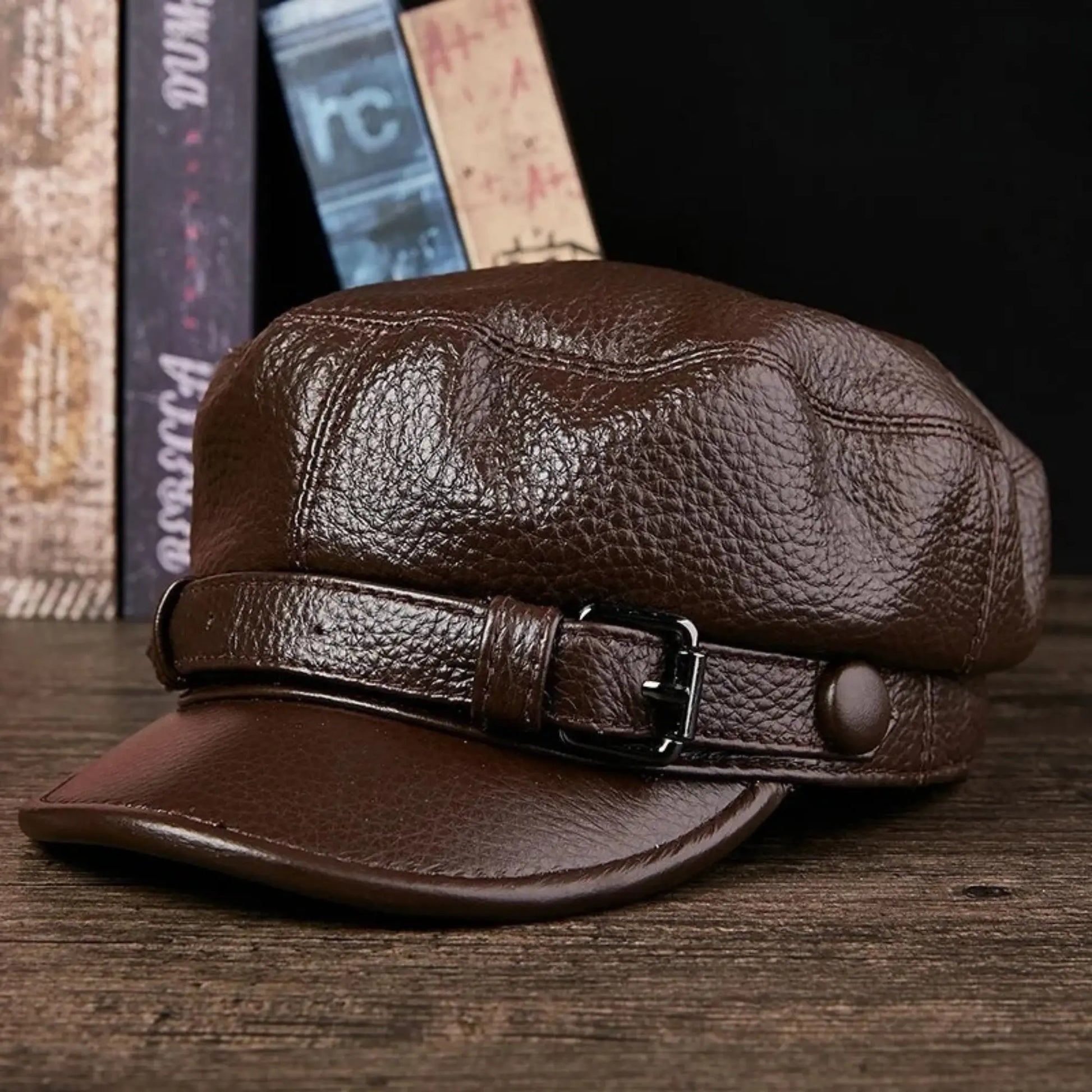 Boina Masculina Cap em Couro Cowhide