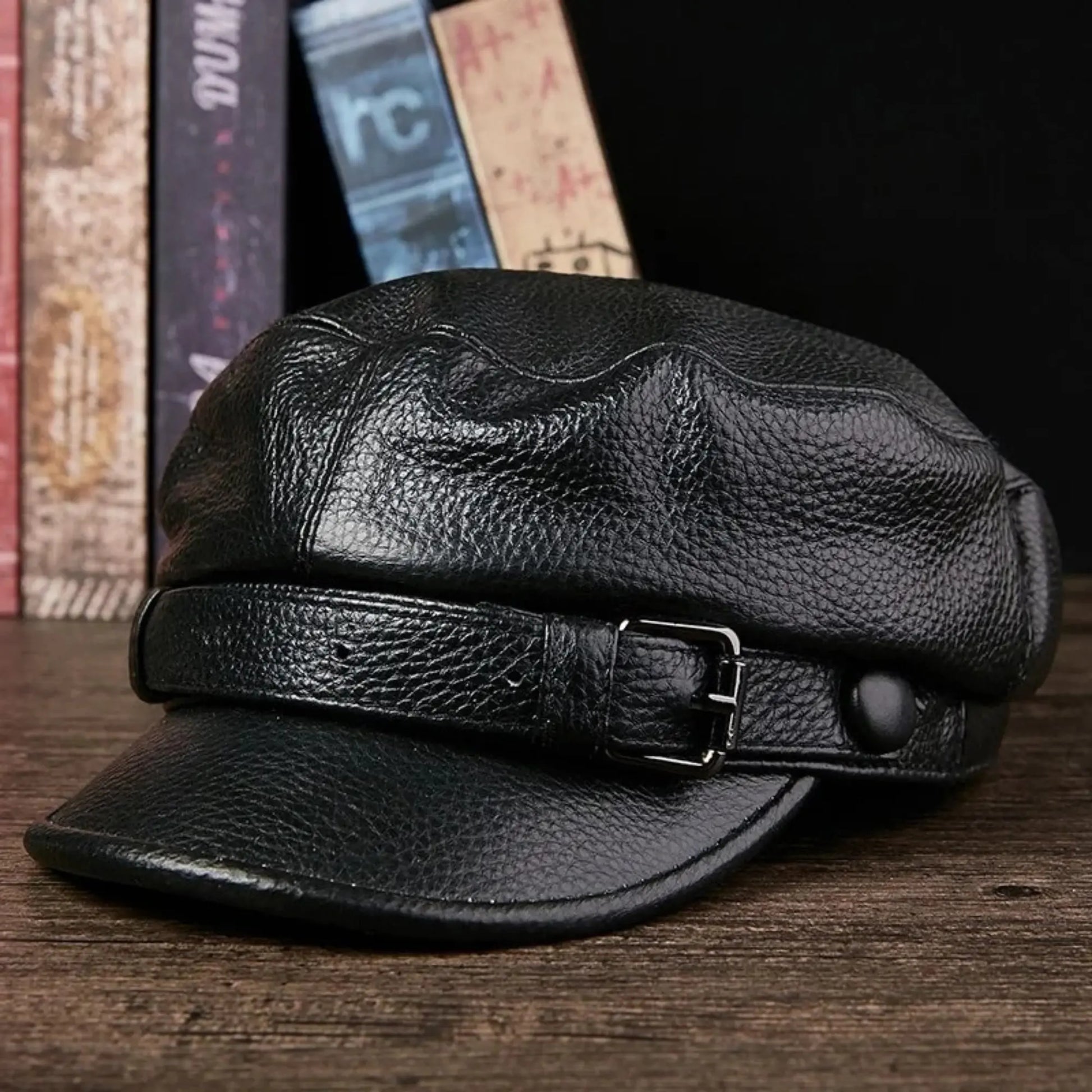 Boina Masculina Cap em Couro Cowhide