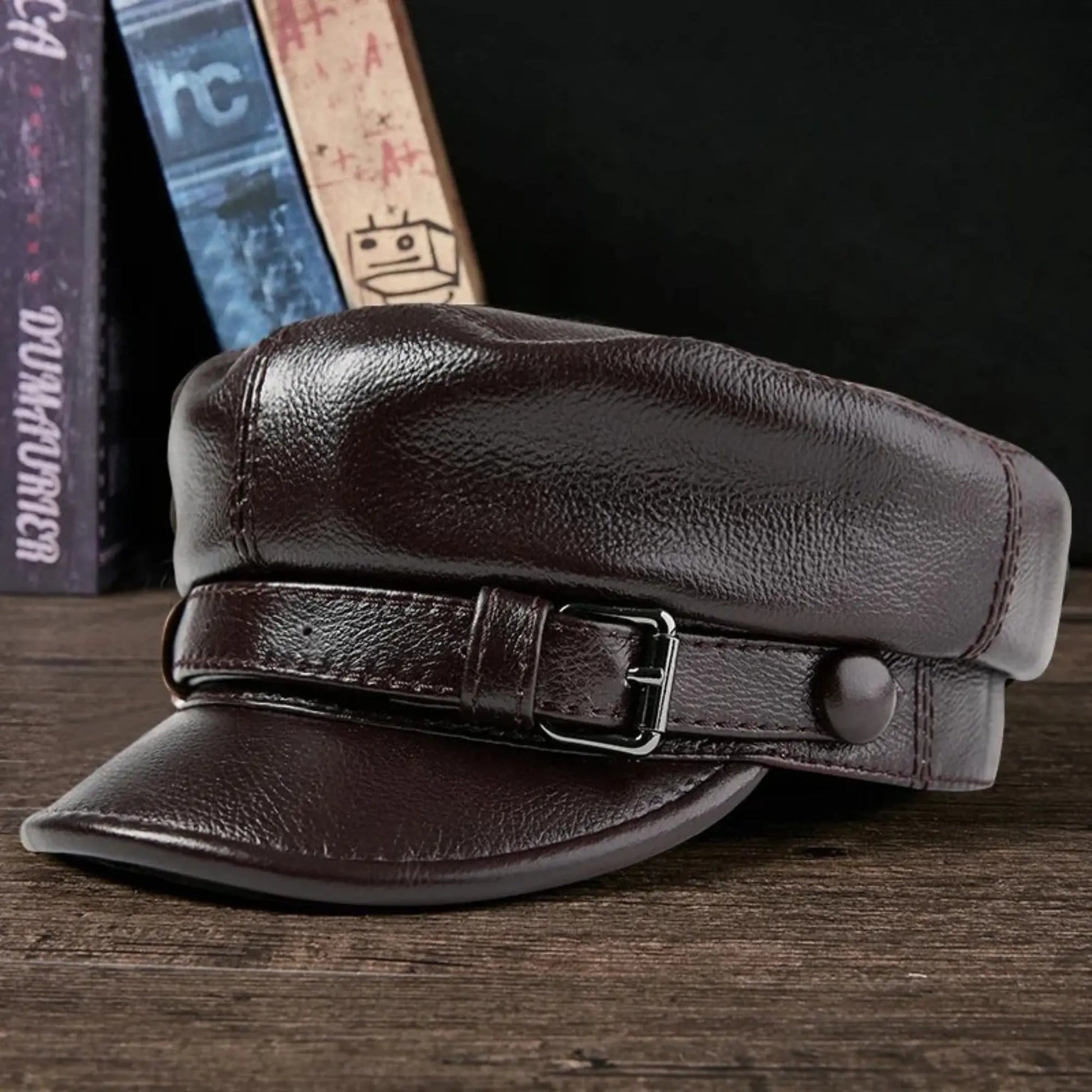 Boina Masculina Cap em Couro Cowhide