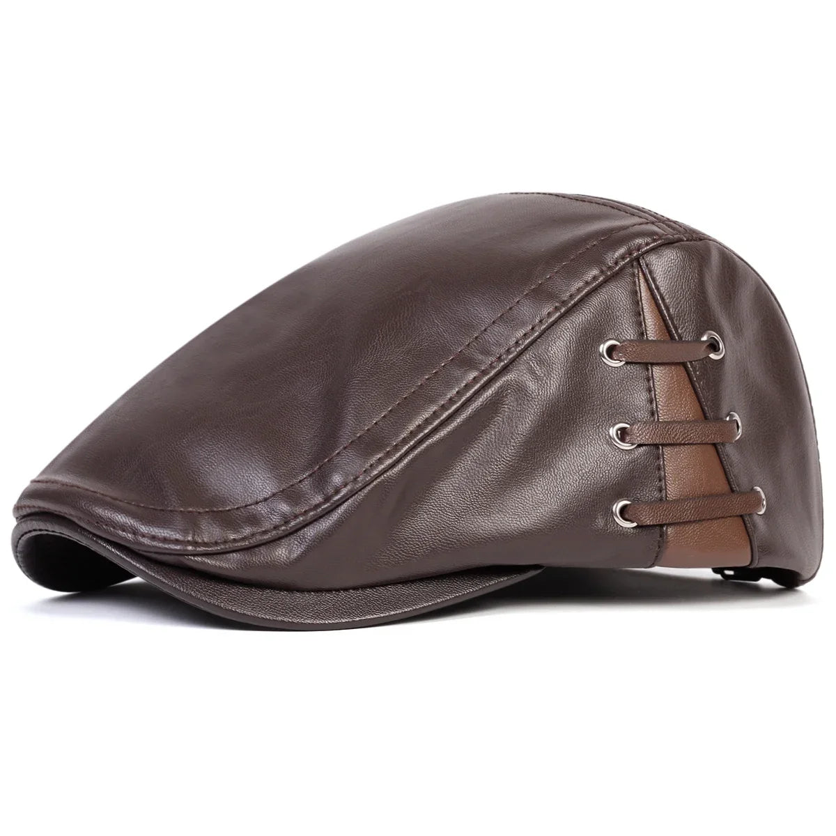 Boina Masculina em Couro Ecológico com Amarração Retro