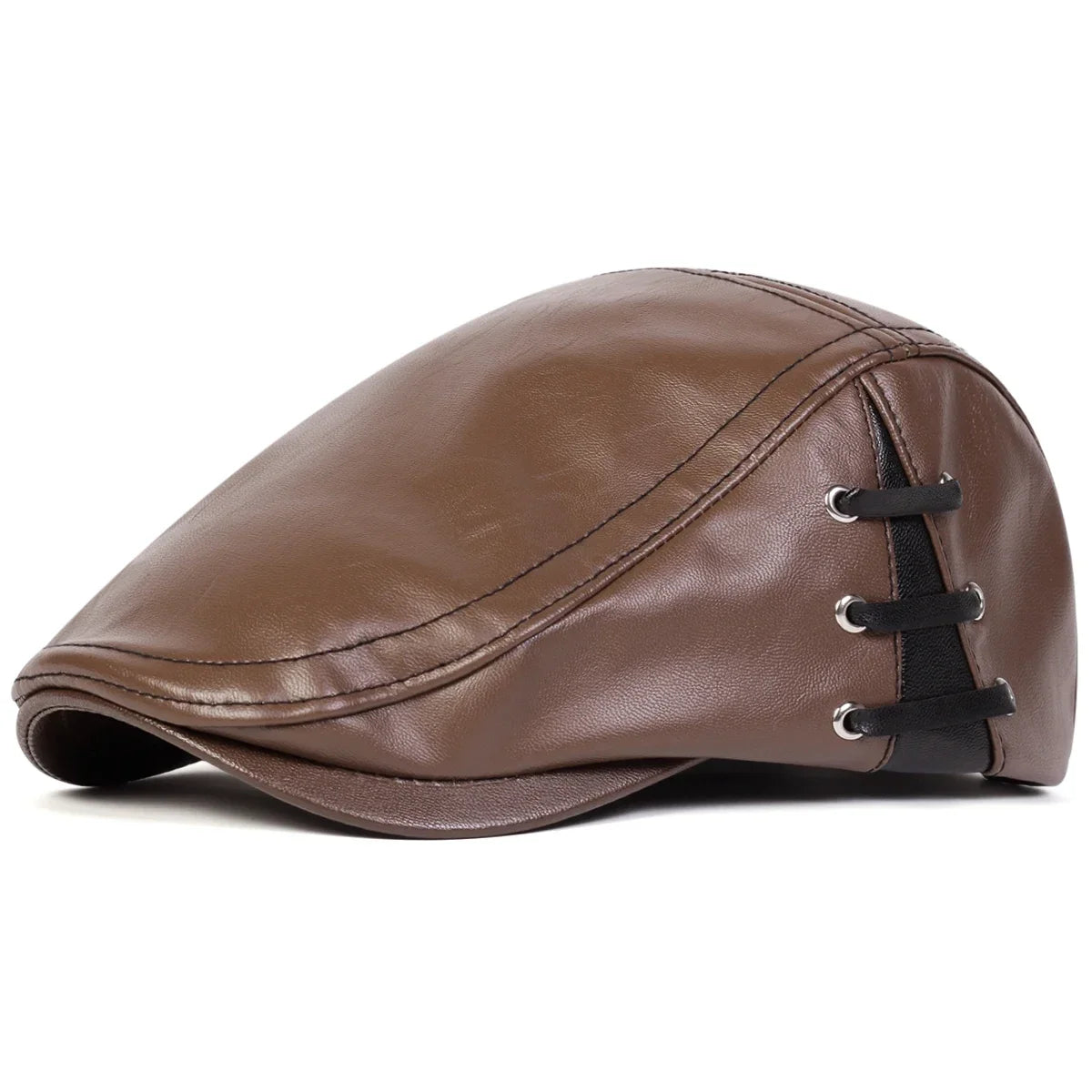 Boina Masculina em Couro Ecológico com Amarração Retro