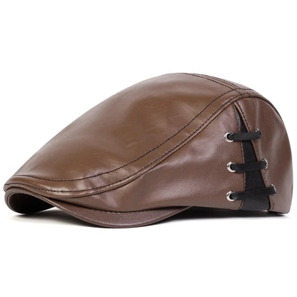 Boina Masculina em Couro Ecológico com Amarração Retro