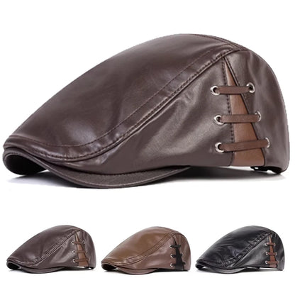 Boina Masculina em Couro Ecológico com Amarração Retro