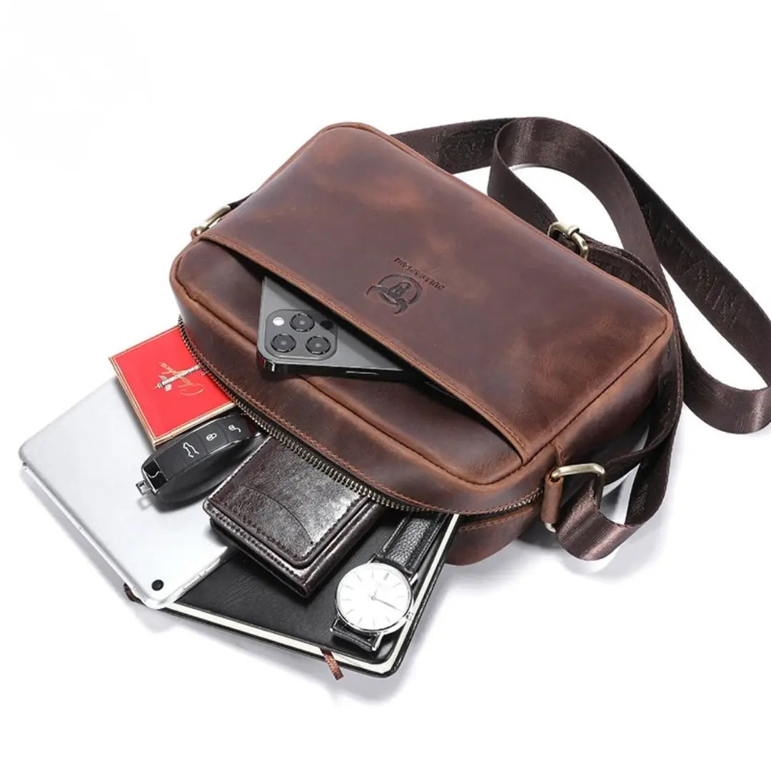 Bolsa Masculina de Ombro em Couro Legítimo Bullcaptain Otto