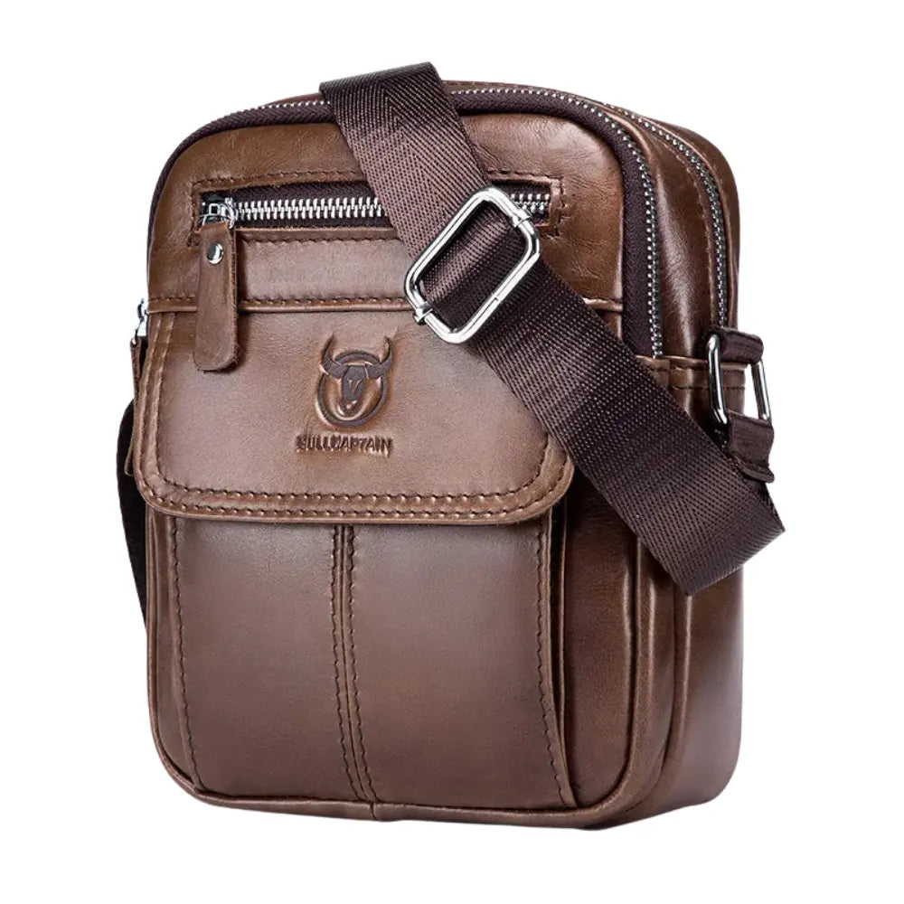 Bolsa Transversal Masculina em Couro Legítimo Bullcaptain Messenger
