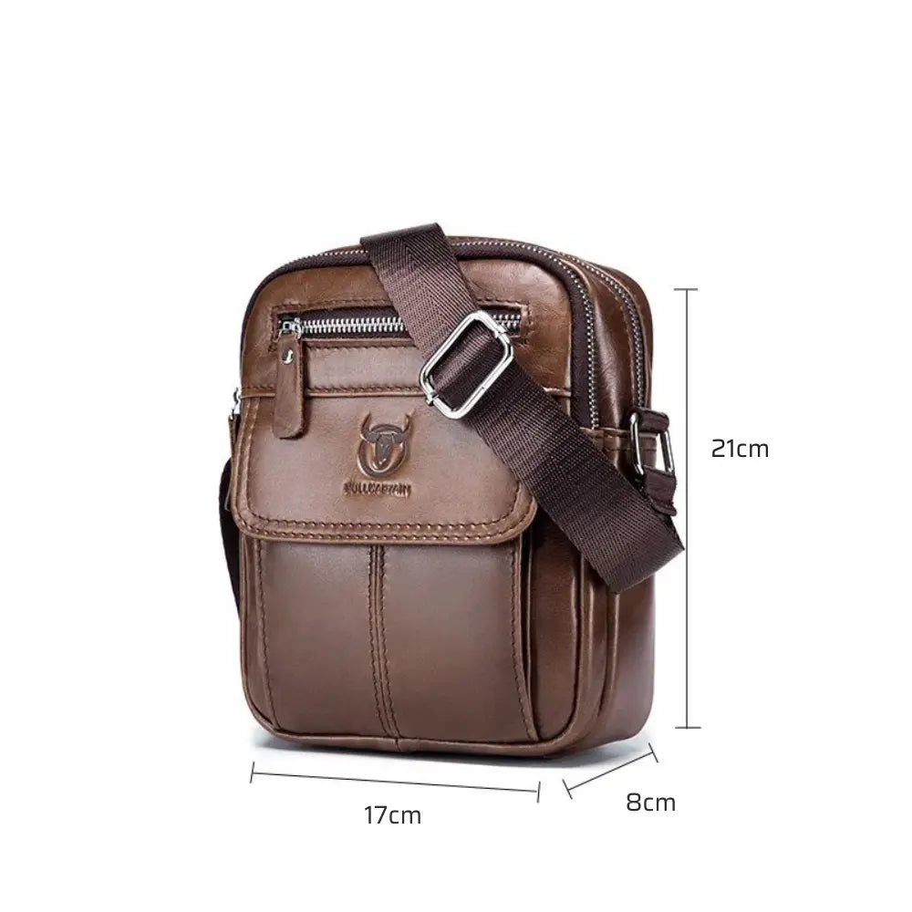 Bolsa Transversal Masculina em Couro Legítimo Bullcaptain Messenger