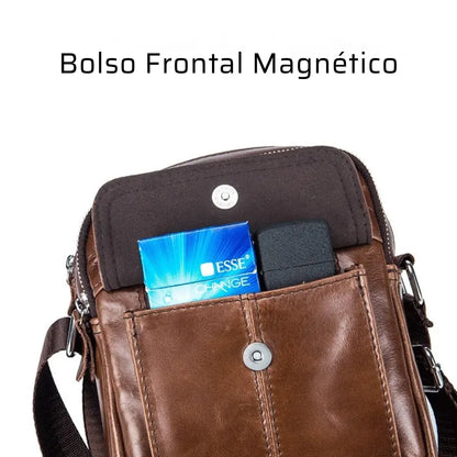 Bolsa Transversal Masculina em Couro Legítimo Bullcaptain Messenger