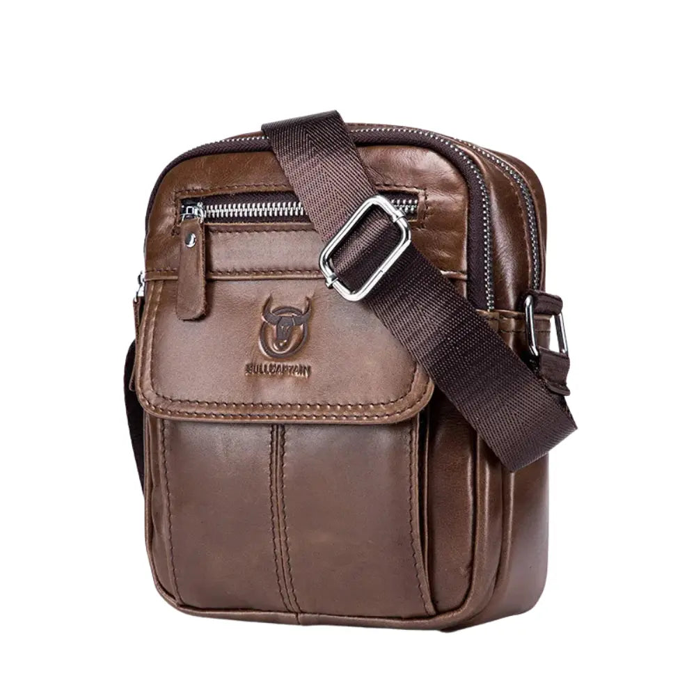 Bolsa Transversal Masculina em Couro Legítimo Bullcaptain Messenger