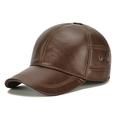 Boné Masculino Aba Curva em Couro Legítimo Buttons