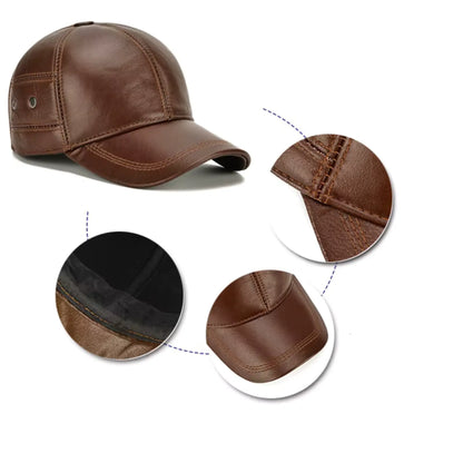Boné Masculino Aba Curva em Couro Legítimo Buttons