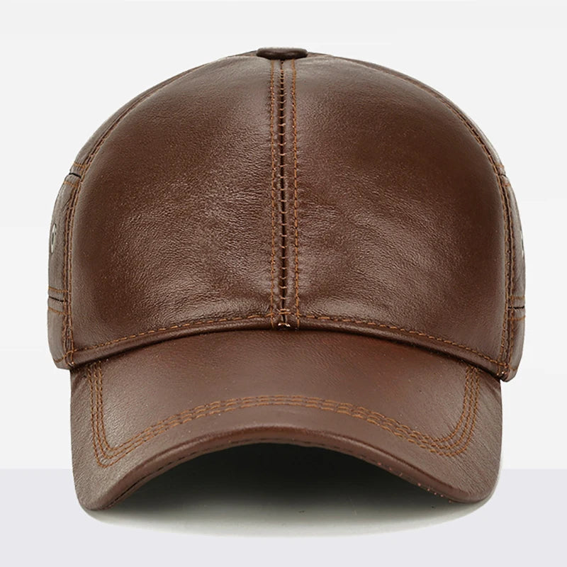 Boné Masculino Aba Curva em Couro Legítimo Buttons