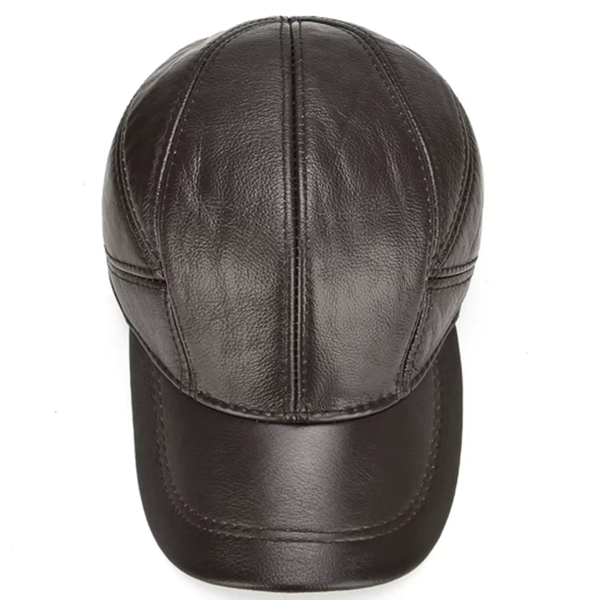 Boné Masculino Aba Curva em Couro Legítimo com Protetor de Orelha Brandy