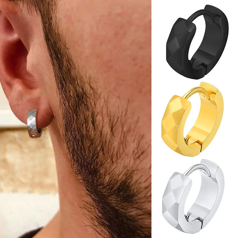 Brinco Masculino em Aço Argola Geometric (Par)