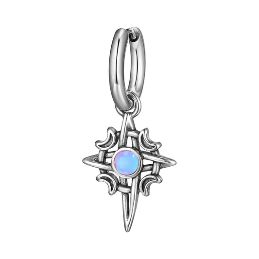 Brinco Masculino em Aço Argola Moon Stone