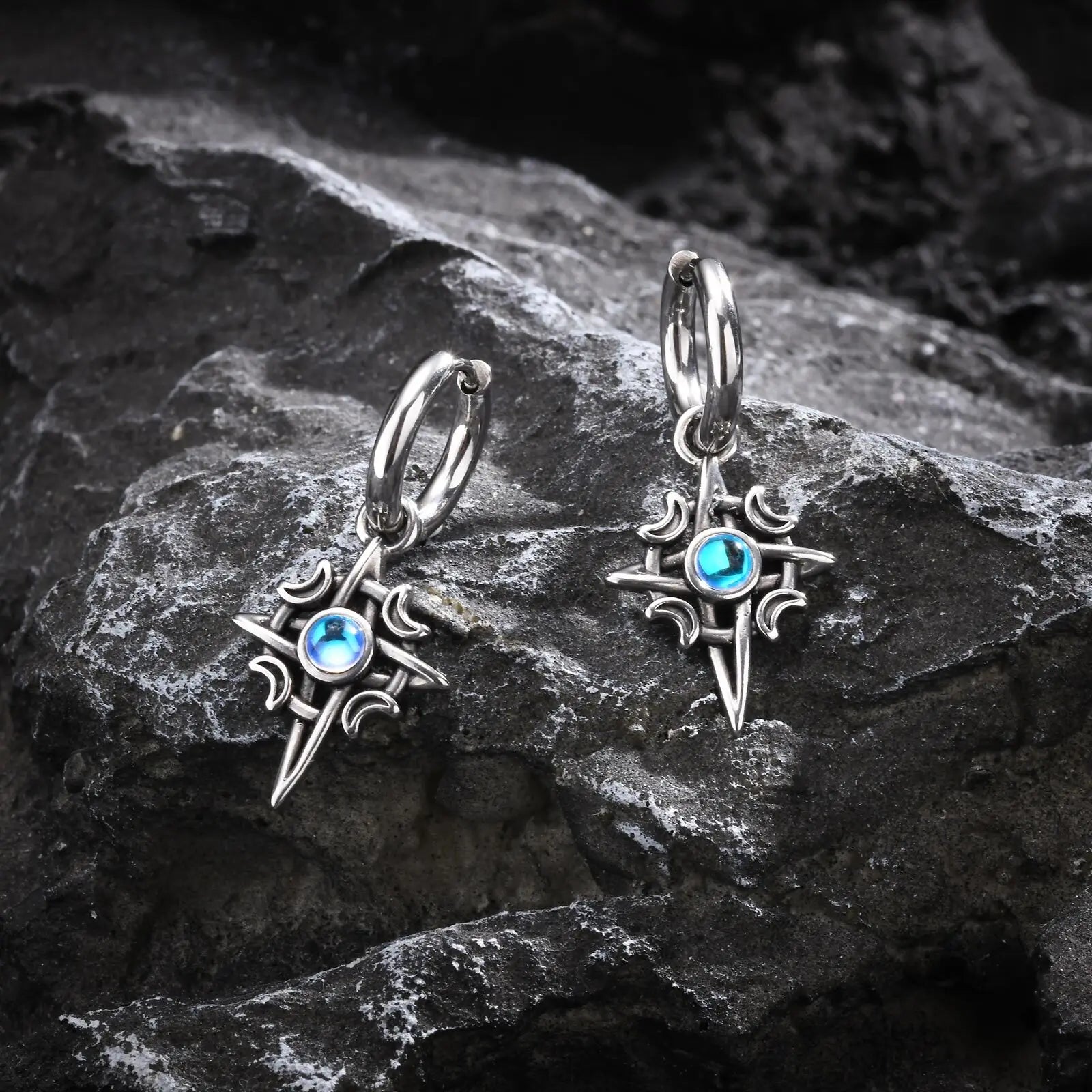 Brinco Masculino em Aço Argola Moon Stone