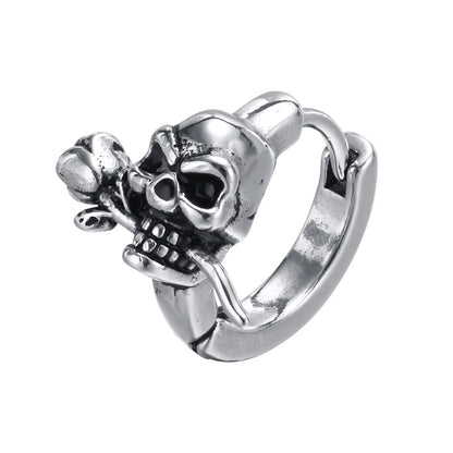Brinco Masculino em Aço Argola Skull Rose
