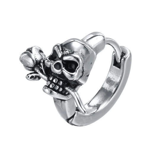 Brinco Masculino em Aço Argola Skull Rose