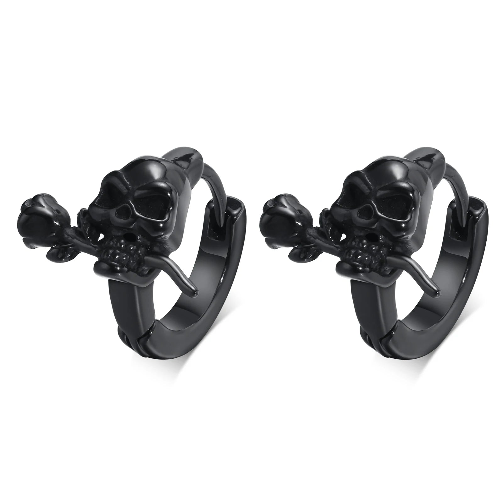 Brinco Masculino em Aço Argola Skull Rose