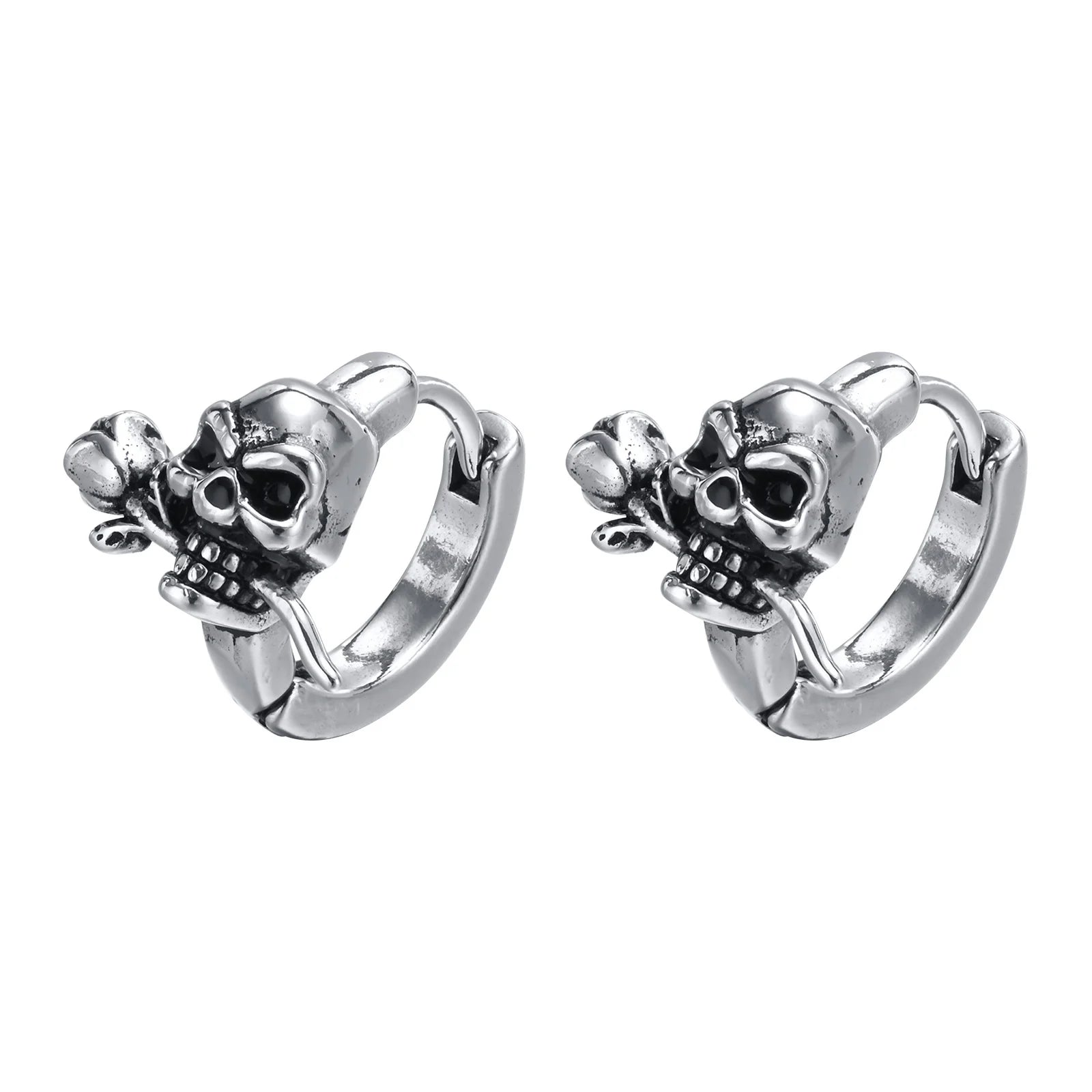 Brinco Masculino em Aço Argola Skull Rose