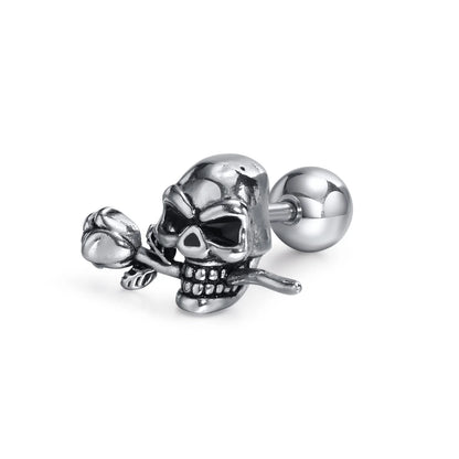 Brinco Masculino em Aço Argola Skull Rose