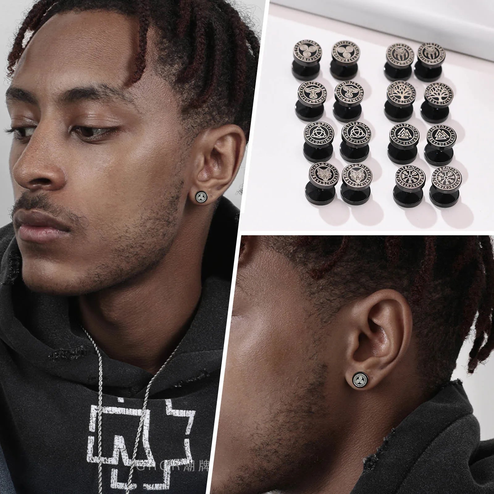 Brinco Masculino em Aço Black Viking (Par)