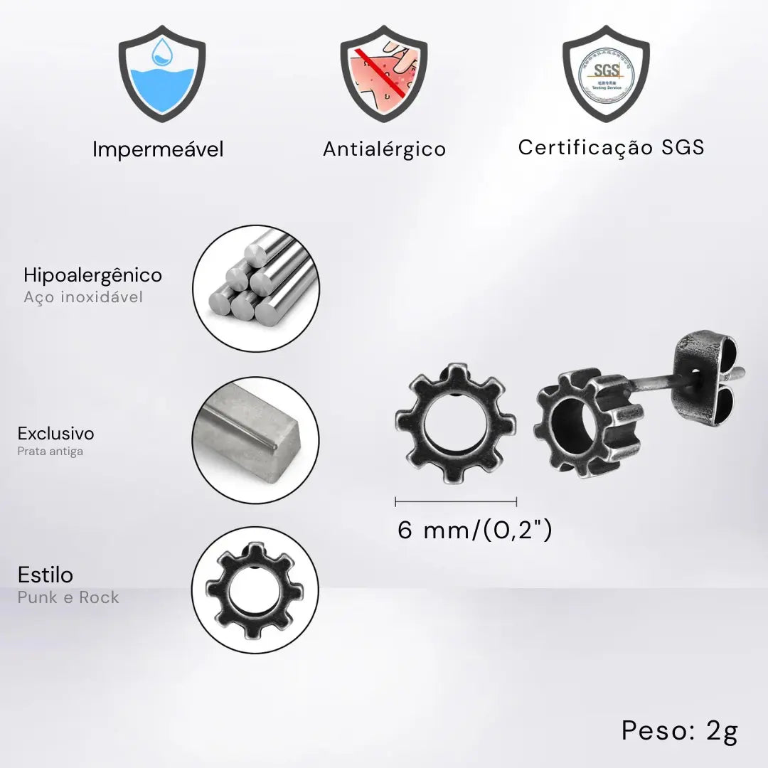 Brinco Masculino em Aço Gear (Par)