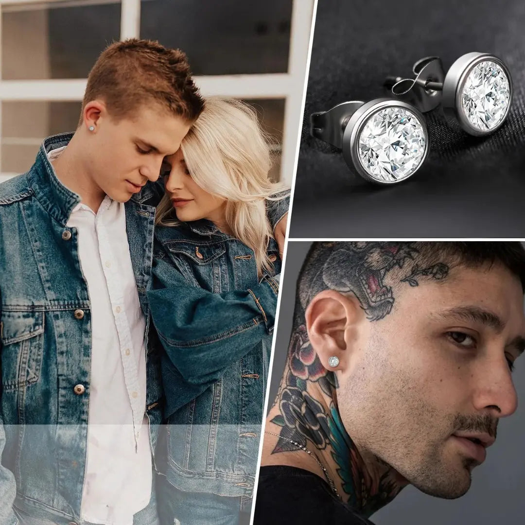 Brinco Masculino em Aço com Zircônia Cubic (Par)