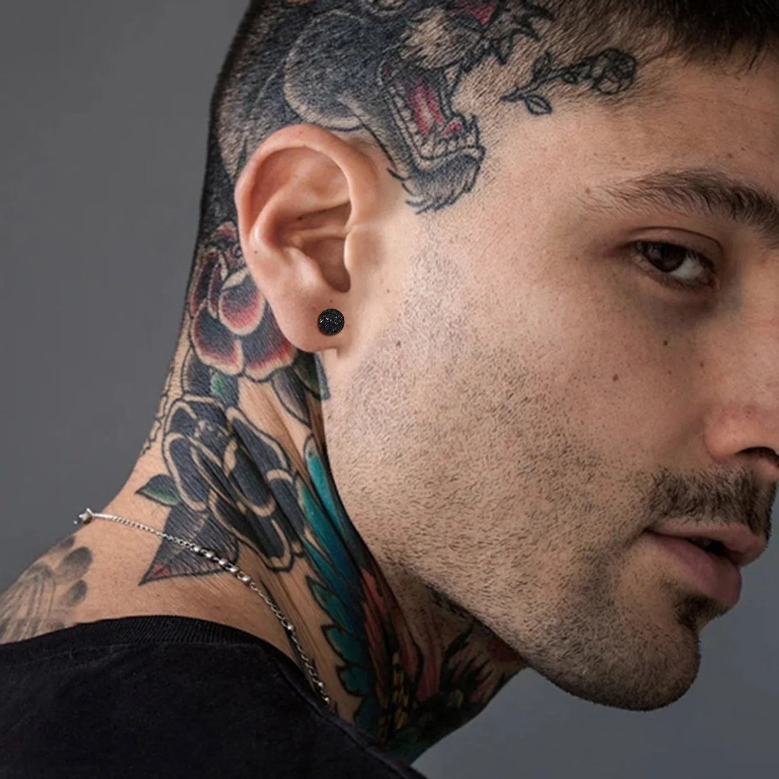Brinco Masculino em Aço e Cristal Black (Par)