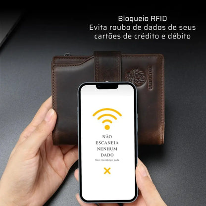 Carteira Masculina em Couro Legítico RFID Schalatum King