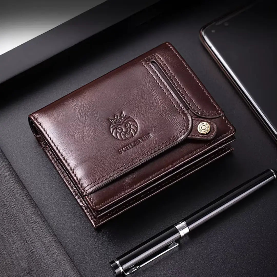 Carteira Masculina em Couro Legítimo RFID Schalatum Accordion