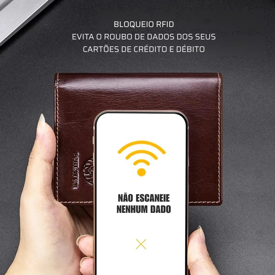 Carteira Masculina em Couro Legítimo RFID Schalatum Capacity