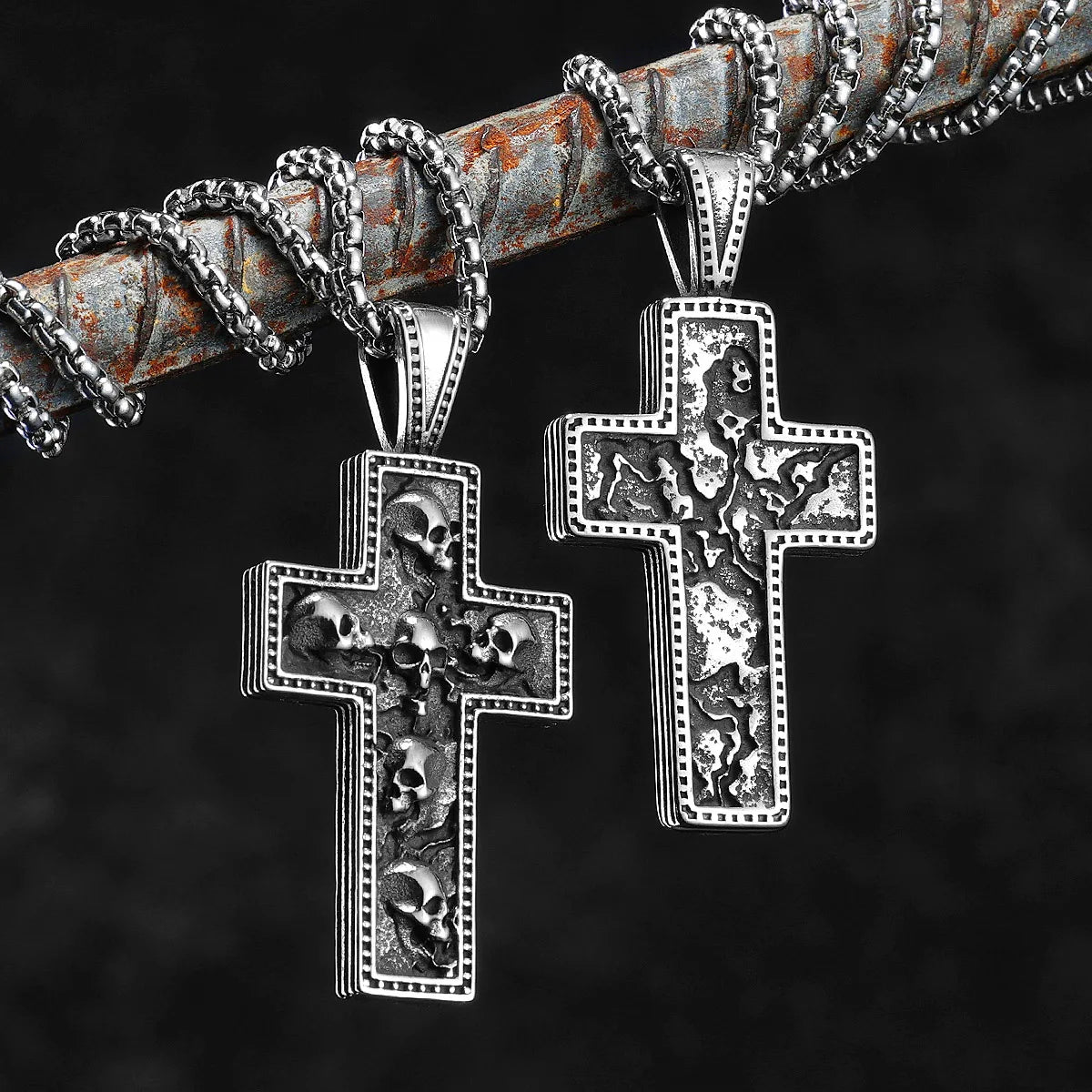 Colar Masculino com Pingente Skull Cross