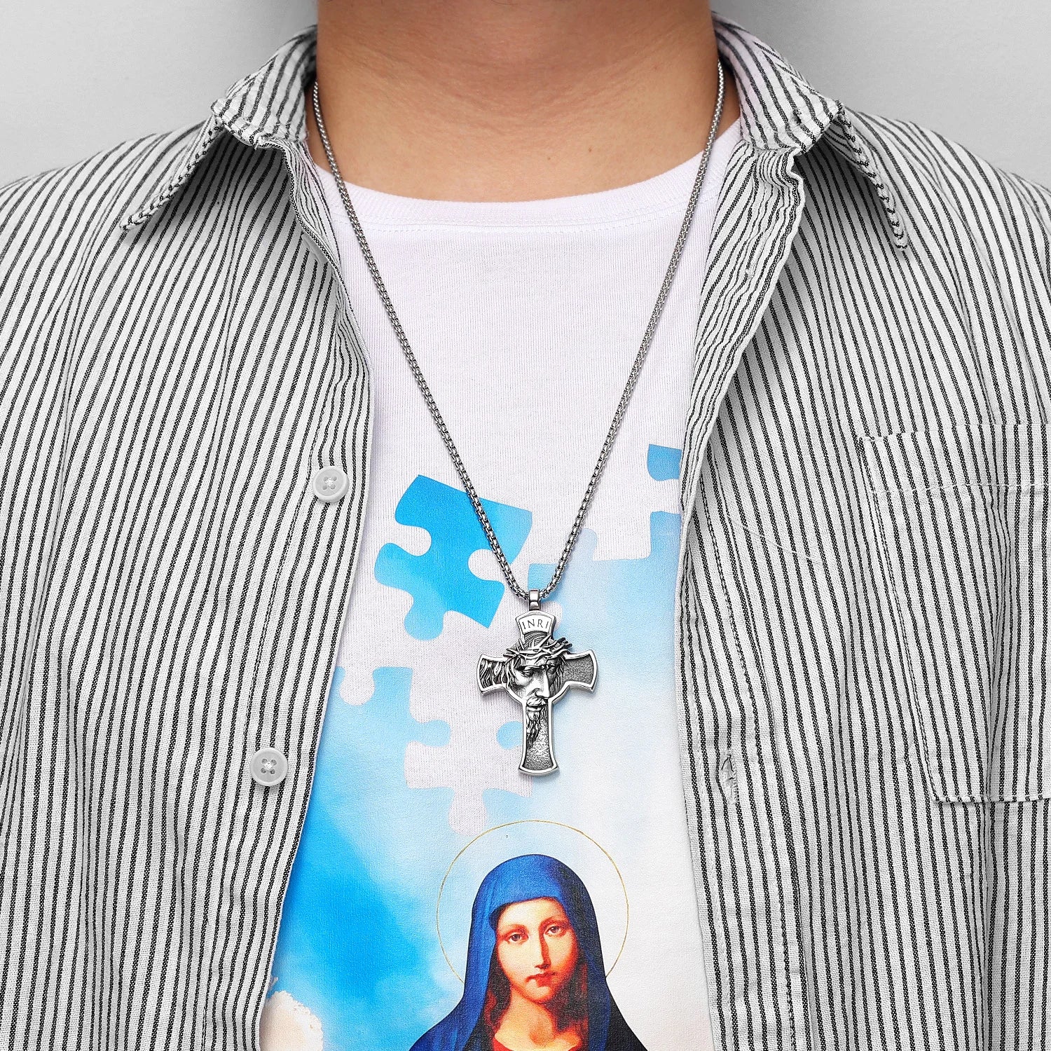 Colar Masculino em Aço Inox Inri Cross