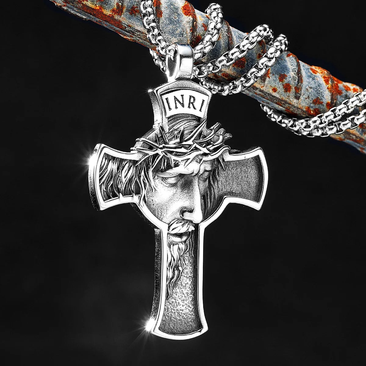 Colar Masculino em Aço Inox Inri Cross