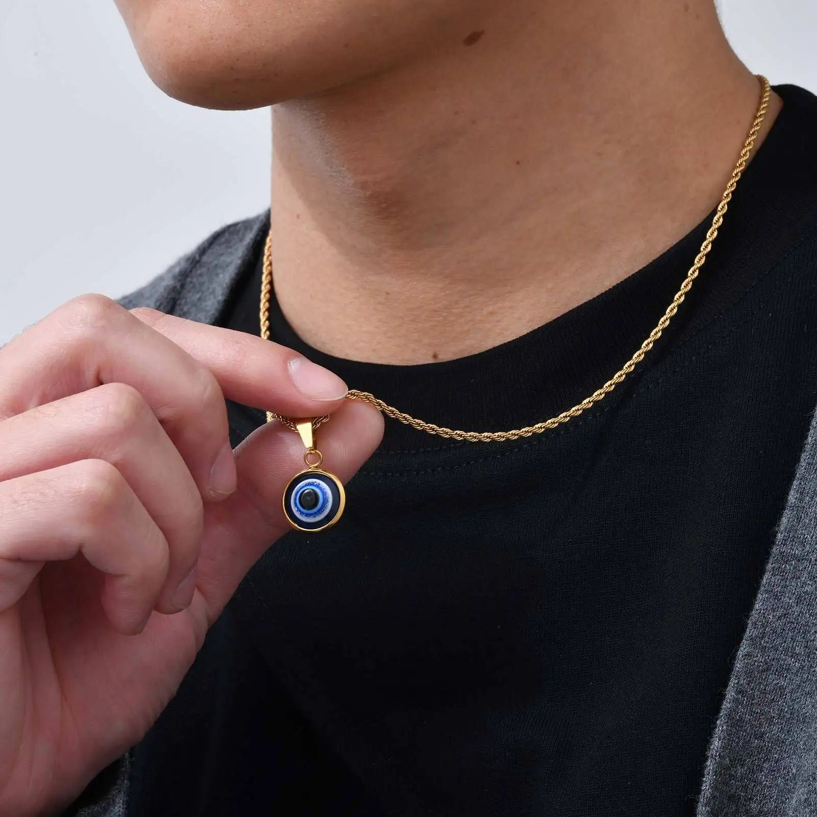 Colar Masculino em Aço Inox Olho Grego