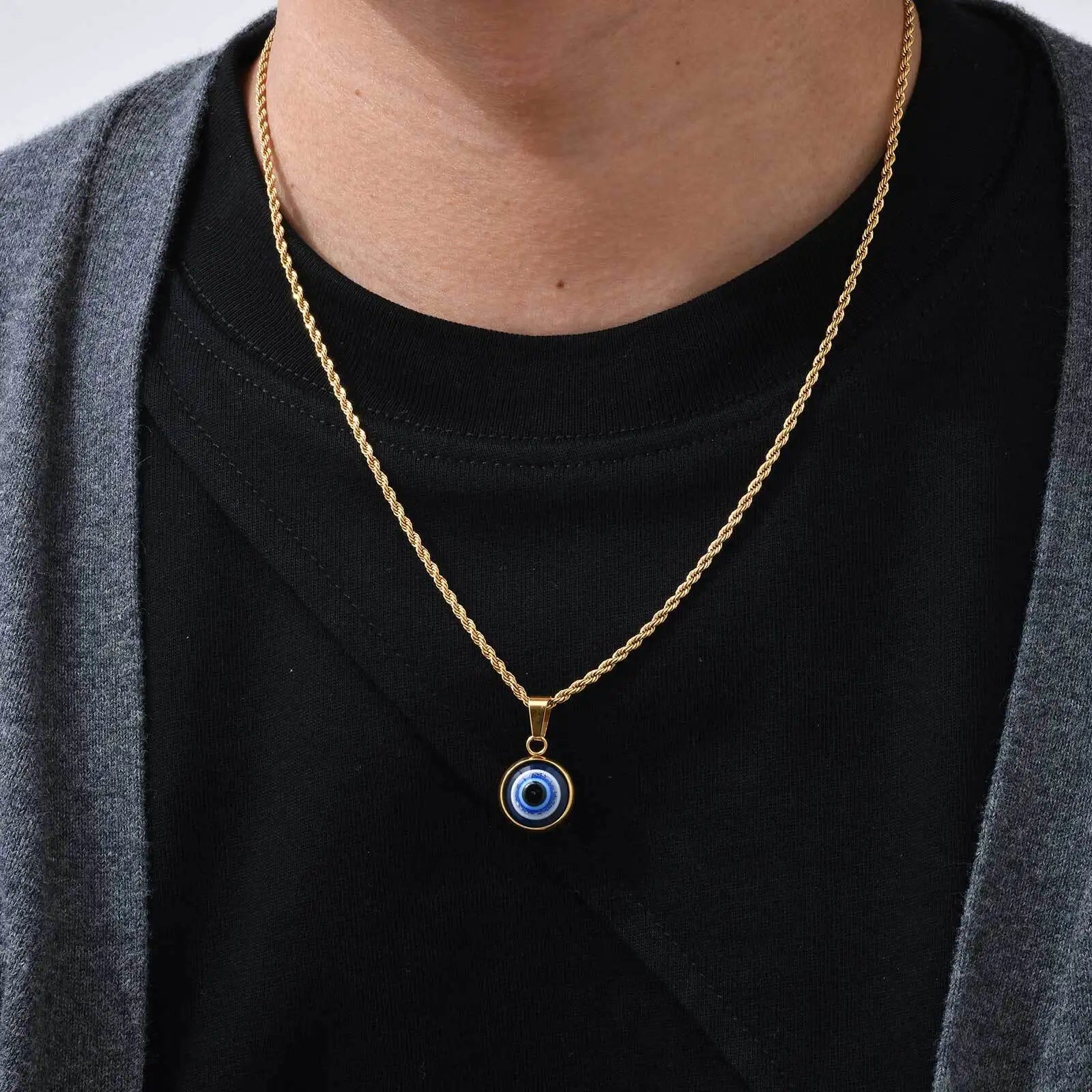 Colar Masculino em Aço Inox Olho Grego