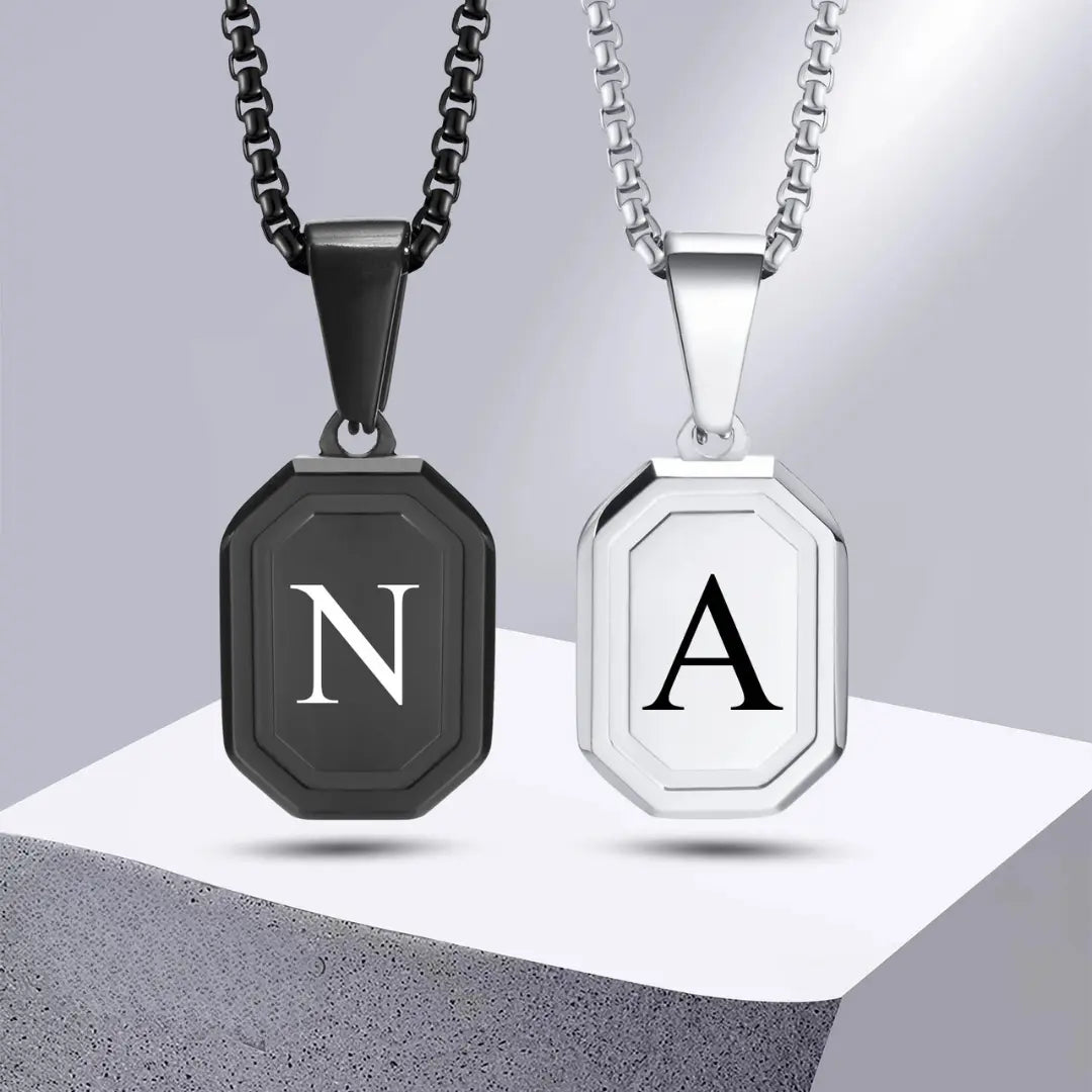 Colar Masculino em Aço Inox com Letra Inicial Geometric
