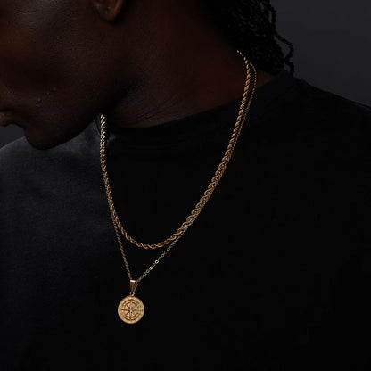 Conjunto de Corrente + Colar Masculino em Aço Inox Compass (2 peças)
