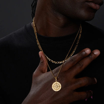 Conjunto de Corrente + Colar Masculino em Aço Inox Compass (2 peças)