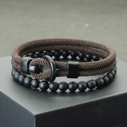 Conjunto de Pulseiras Masculinas em Paracord e Ônix Preto (2 Peças)
