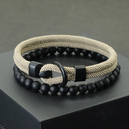 Conjunto de Pulseiras Masculinas em Paracord e Ônix Preto (2 Peças)