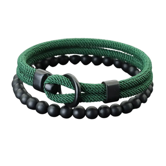 Conjunto de Pulseiras Masculinas em Paracord e Ônix Preto (2 Peças)