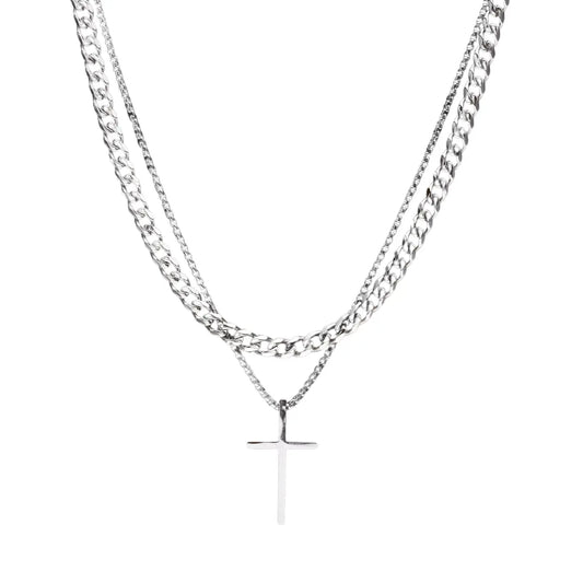 Conjunto Corrente Masculina em Aço Inox Minimalista Fé (2 Peças)