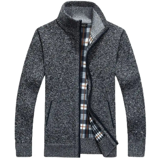 Jaqueta Masculina Estilo Cardigan de Lã e Zíper Premium