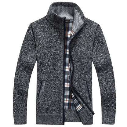 Jaqueta Masculina Estilo Cardigan de Lã e Zíper Premium