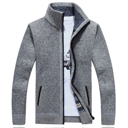 Jaqueta Masculina Estilo Cardigan de Lã e Zíper Premium