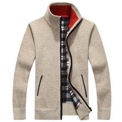 Jaqueta Masculina Estilo Cardigan de Lã e Zíper Premium