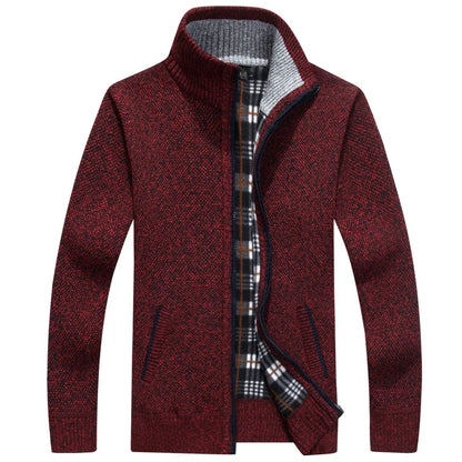 Jaqueta Masculina Estilo Cardigan de Lã e Zíper Premium