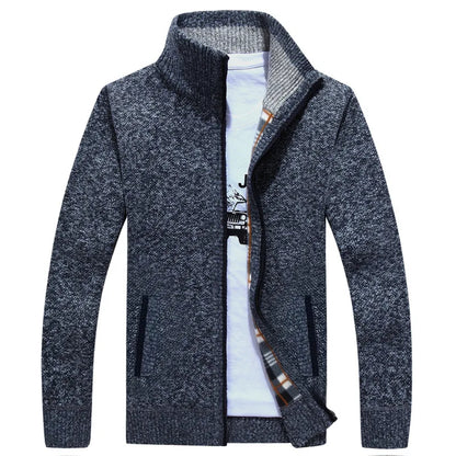 Jaqueta Masculina Estilo Cardigan de Lã e Zíper Premium